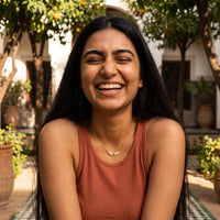 Thumbnail for Woman laughing, wearing the gold necklace | SKU: 42002-gold