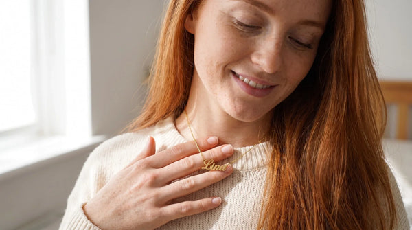 Custom Name Necklaces That Feel Like You: minimalist name necklace worn, personalized jewelry in 304L stainless steel