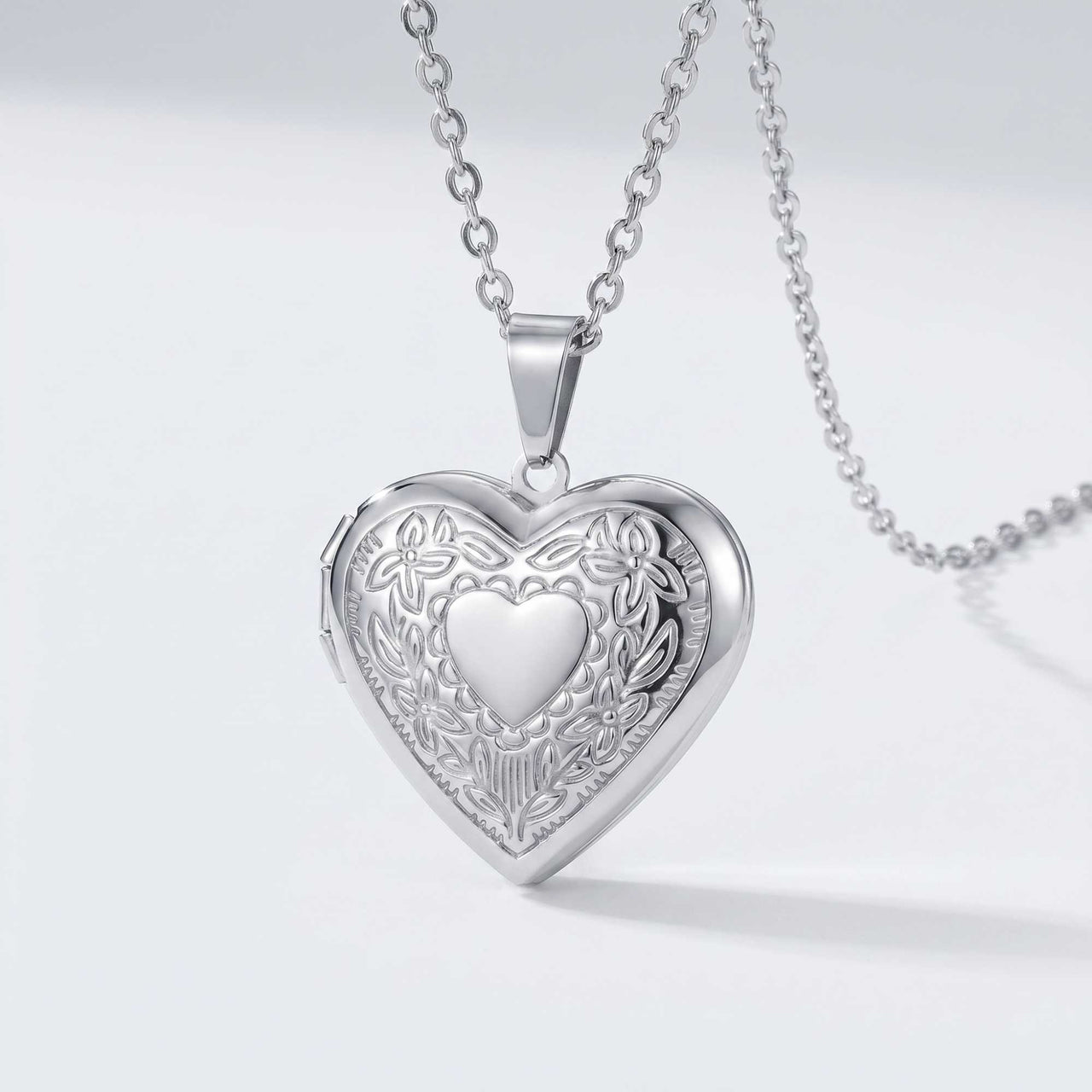 Floral Heart Photo Locket Necklace