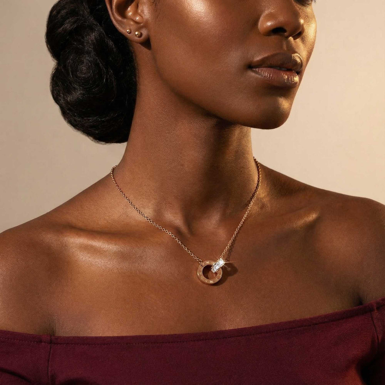 Necklace with Joined Rings & Crystals