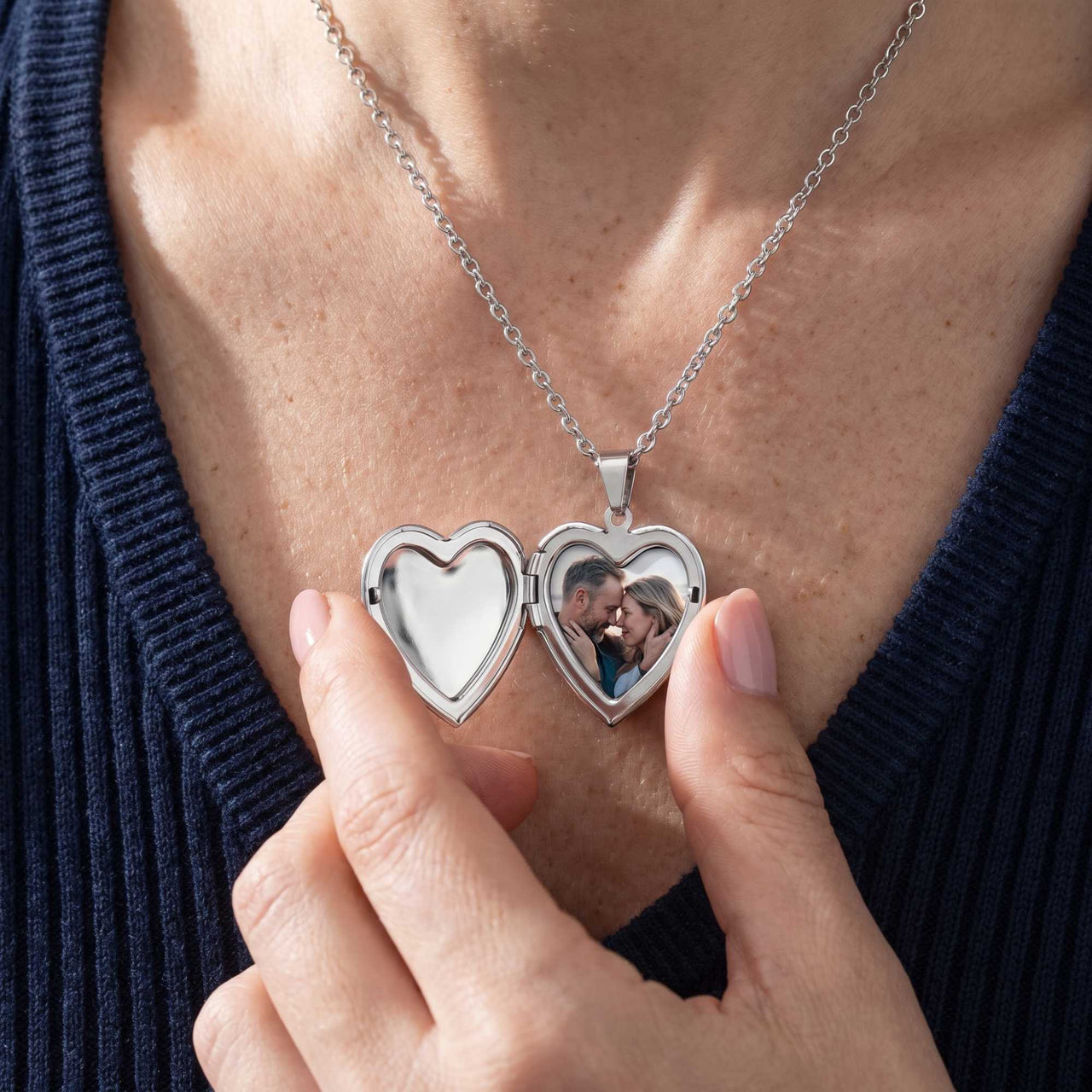Scroll Heart Photo Locket Necklace