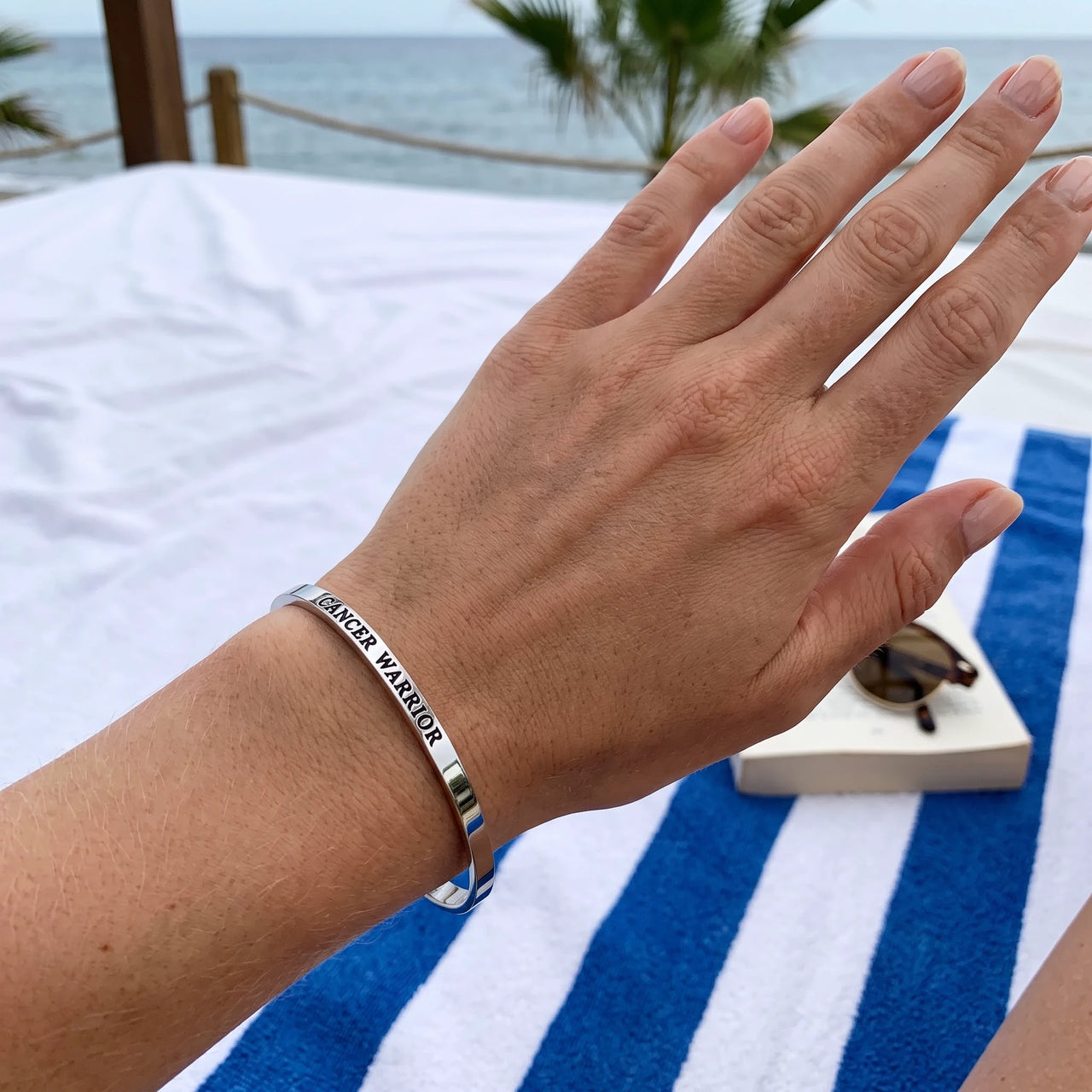 Engraved bangle — worn, real size, silver | SKU: 7220397-silver-plated
