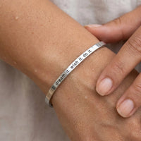 Thumbnail for Close-up of the silver engraved cuff bracelet worn on the skin | SKU: 4214557-silver-plated