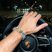 Thumbnail for Gold Lion & Grey Stones Set – worn at the steering wheel of a luxury car | Brother & Sisters | SKU: 21039839SET-gold-XS-14-15, 21039839SET-gold-S-16-17, 21039839SET-gold-M-18-19, 21039839SET-gold-L-20-21, 21039839SET-gold-XL-22-23