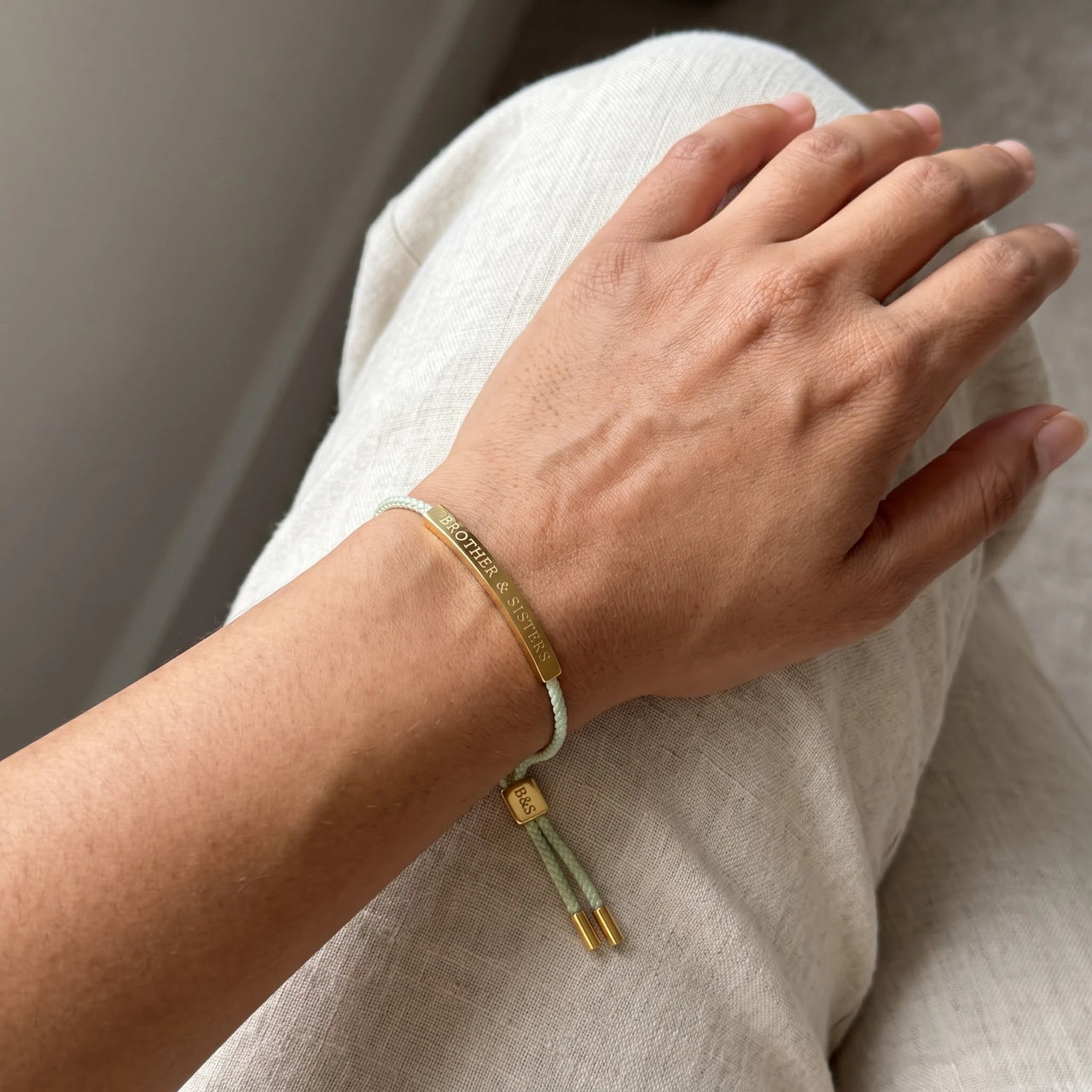 Green bracelet — worn, real size, gold | SKU: lanature-g