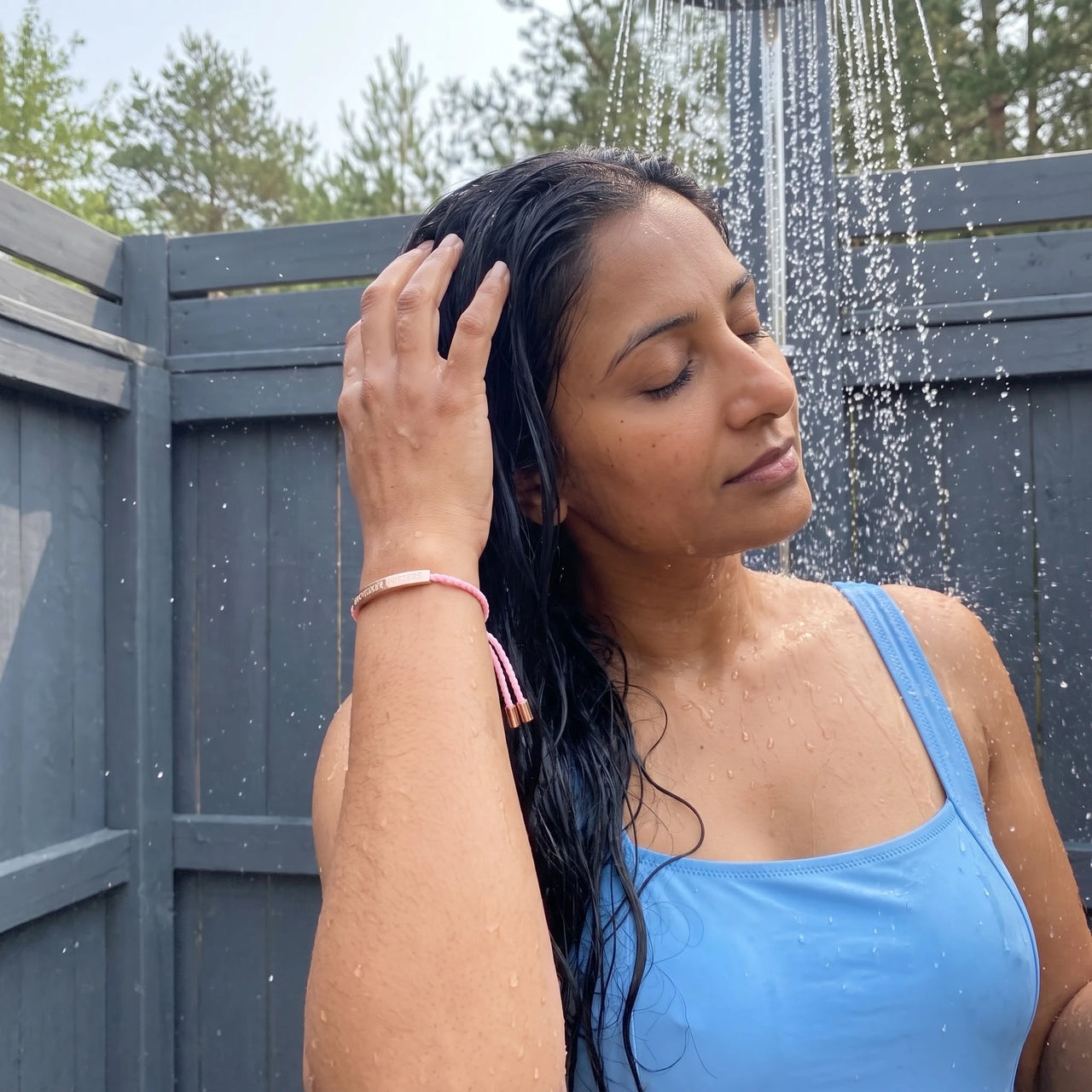Matching bracelets — worn in the shower, waterproof, rose gold | SKU: lecorail-rg