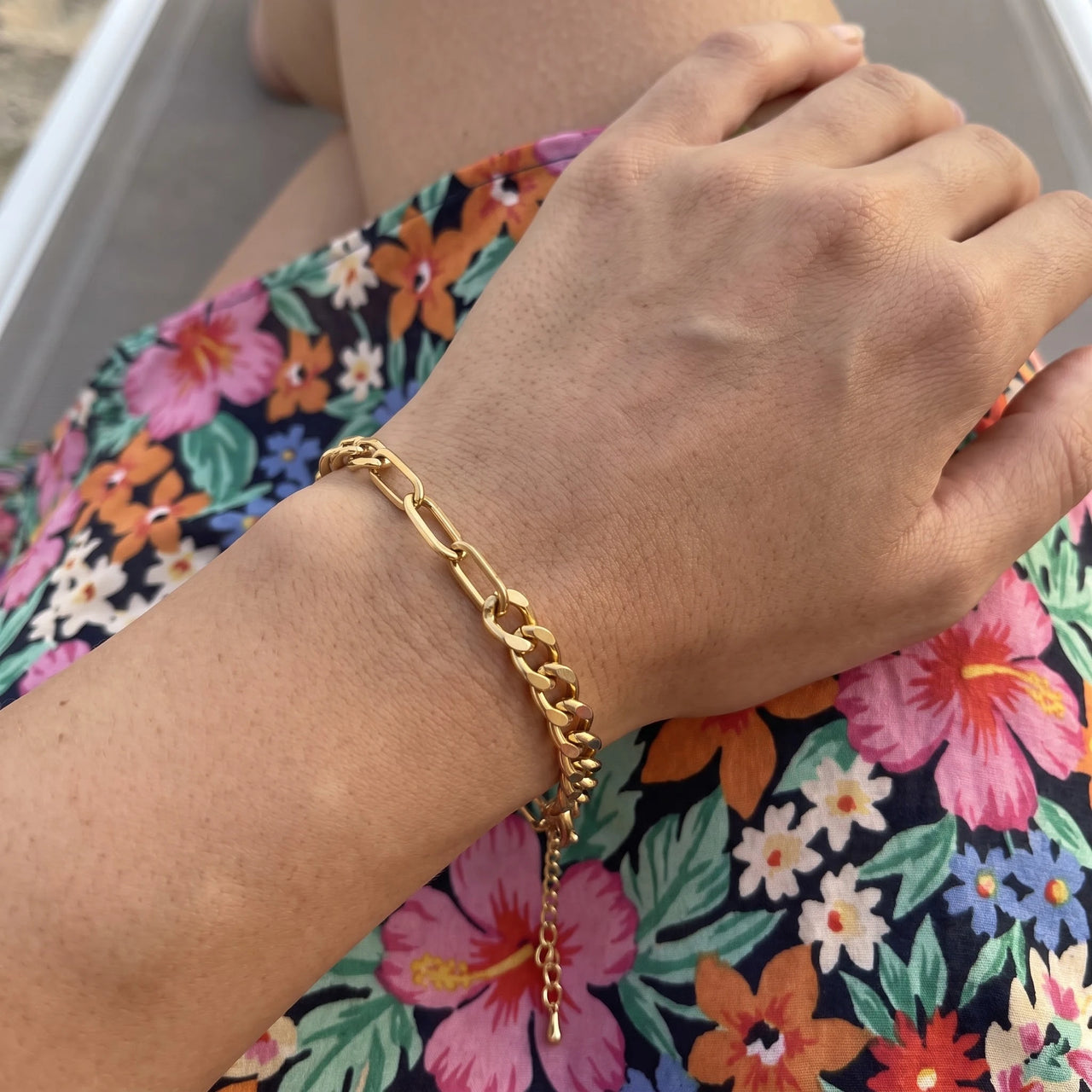 Link bracelet — worn, real size, gold | SKU: ledouble