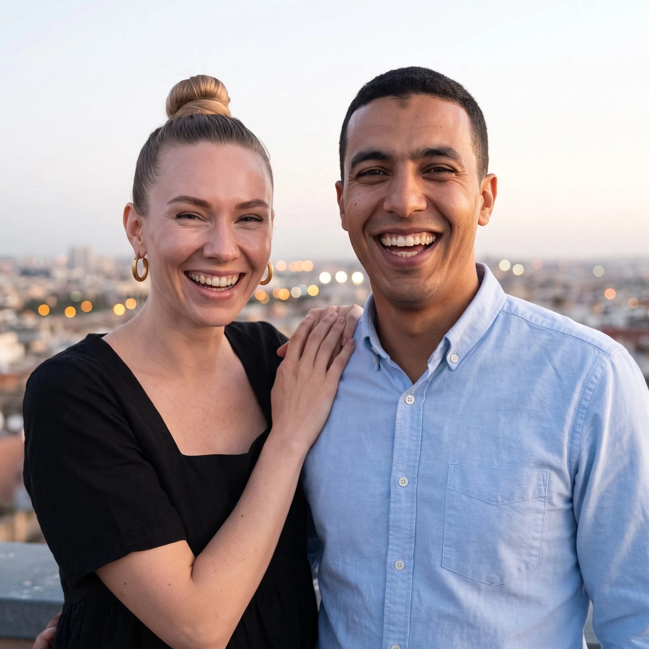 Oval earrings — worn by a couple, gold | SKU: lesmates