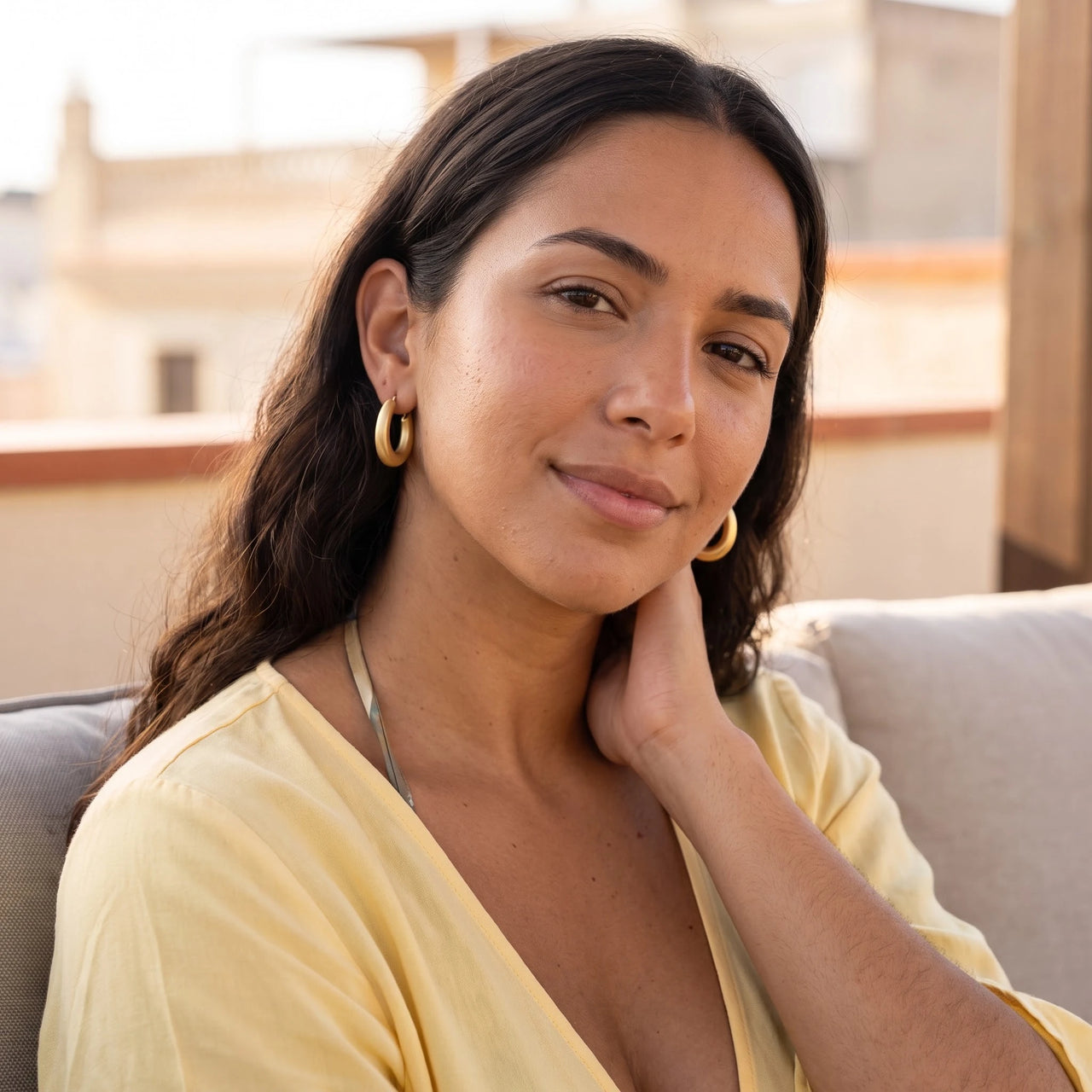 Stainless steel earrings — worn on a relaxed day, gold | SKU: lesmates