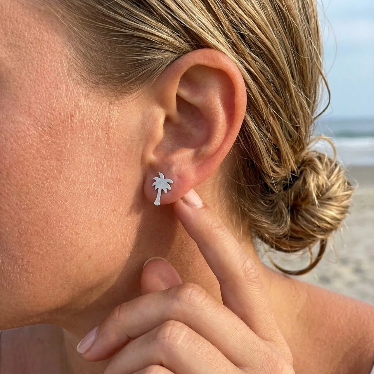 Waterproof earrings — worn, real size, silver | SKU: 10287609-silver-plated