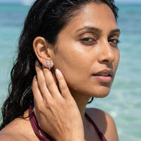 Thumbnail for Palm tree earrings — worn in the water, waterproof, silver | SKU: 10287609-silver-plated