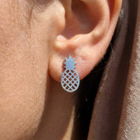 Thumbnail for Pineapple stud earrings — close-up of the details, silver | SKU: 437186-silver-plated