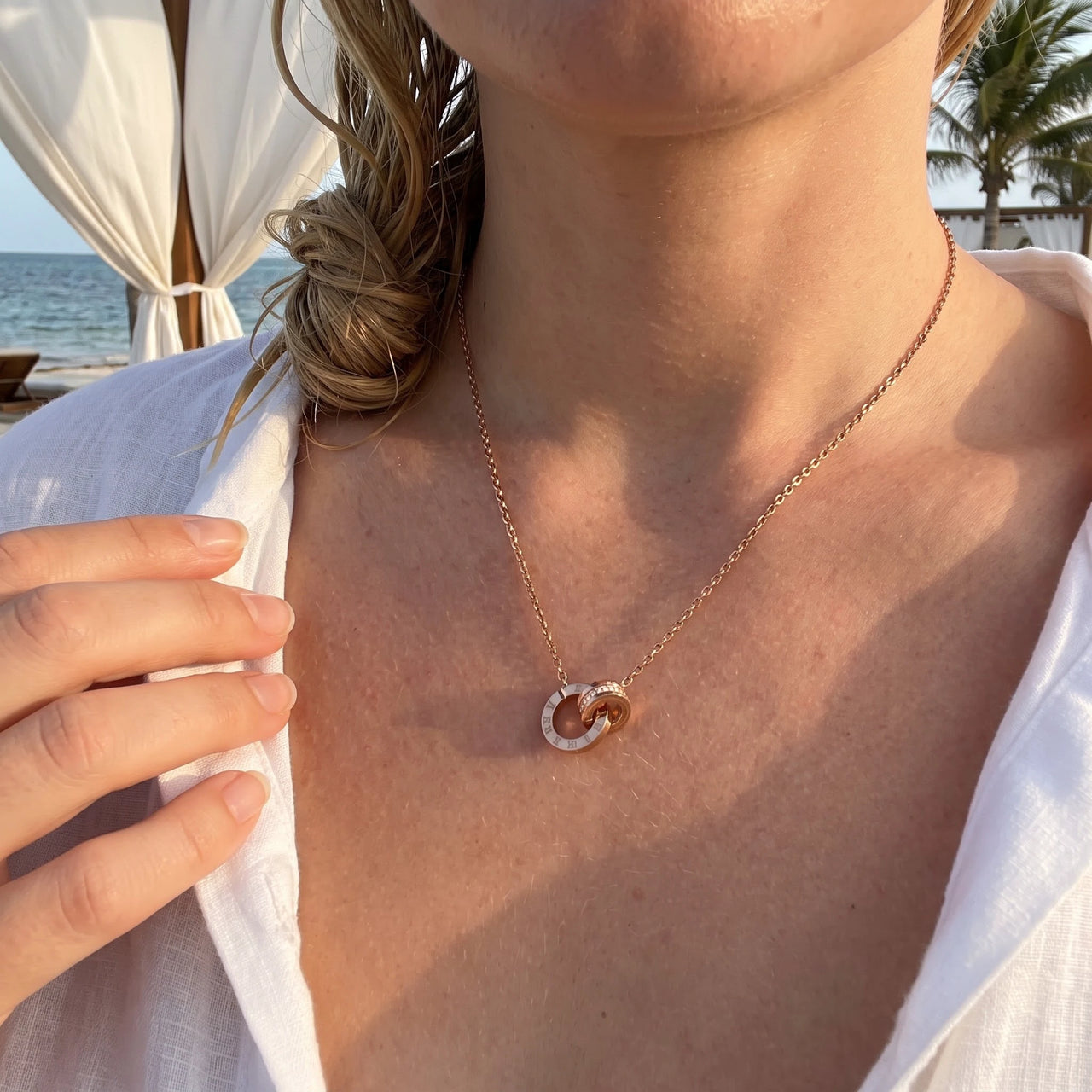 Eternity necklace — worn, real size, rose gold | SKU: 25535378-rose-gold