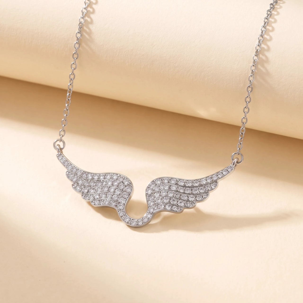 Pave Angel Wings Necklace, silver | SKU: 42002-silver