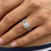 Thumbnail for Engagement ring and wedding band set — close-up of the details, silver | SKU: 497080-4.5-silver