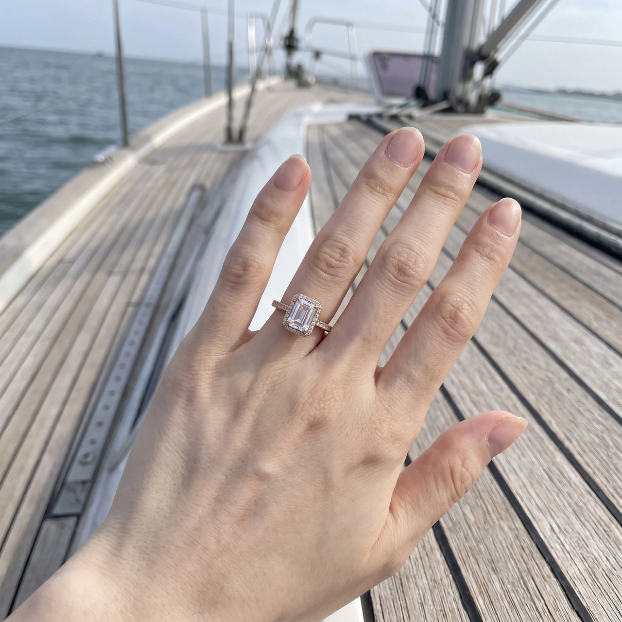 Rose gold engagement ring — worn, real size, rose gold | SKU: 1969566-4-5-rose-gold